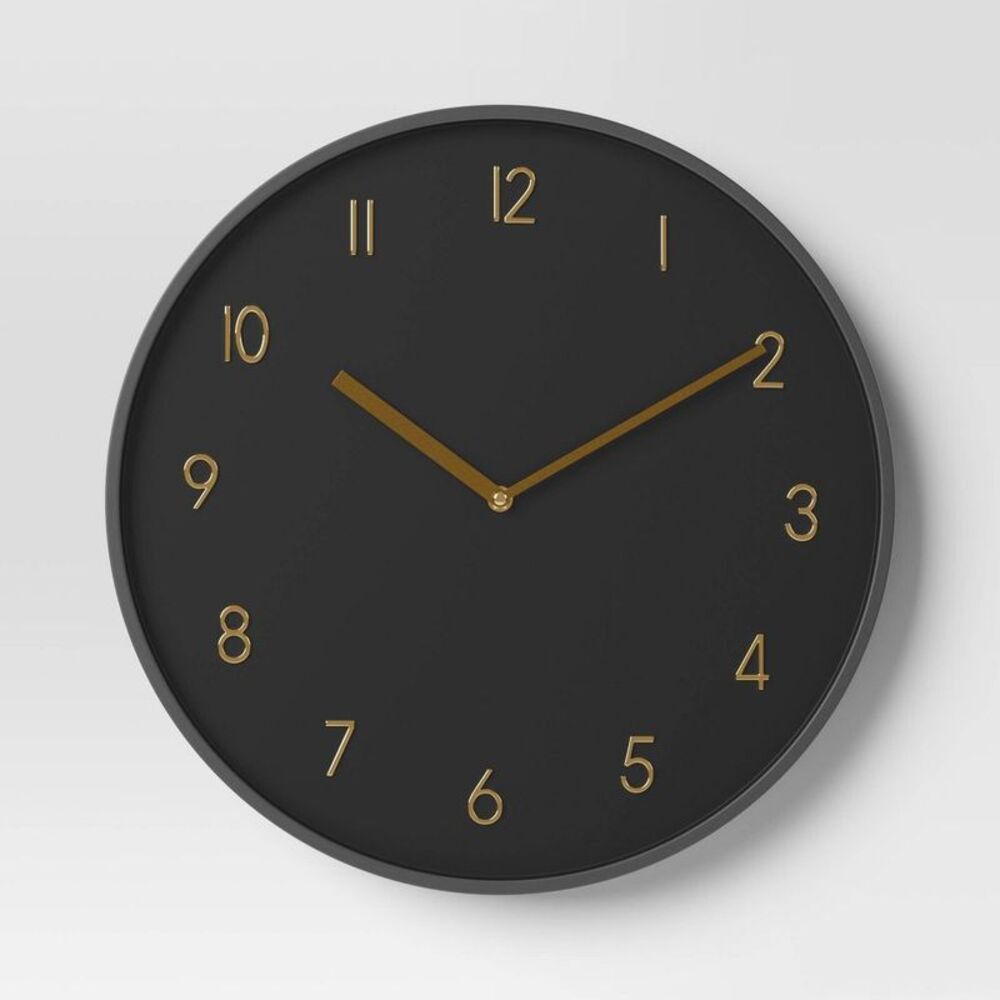 16" Luxe Wall Clock Black/Brass - Threshold